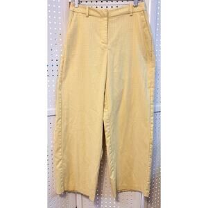ICHI Womens IHRINA Pants 38 US 8 Yellow White Check Wide Leg Minimalist Preppy
